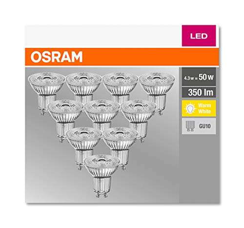 Osram Base PAR16 Lámpara reflectora LED con base GU10, 4.3 W, 10 piezas [Clase energética A ++]