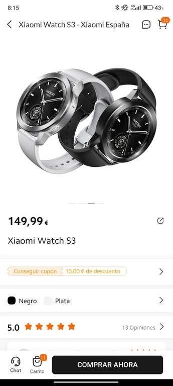 Xiaomi Watch S3 (Descuento 25% estudiantes). 90€ con mi points