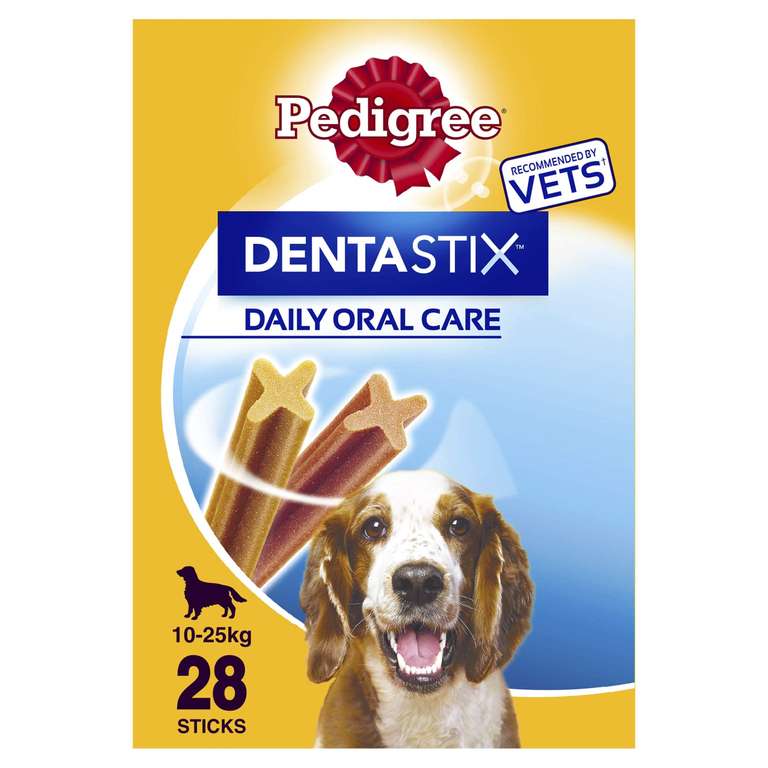 PEDIGREE 12421/236 Aperitivos para Perros Dentastix Mediano Cuidado Dental Diario para Perros medianos 10-25 kg, 28 Palos (1 x 28 Palos)