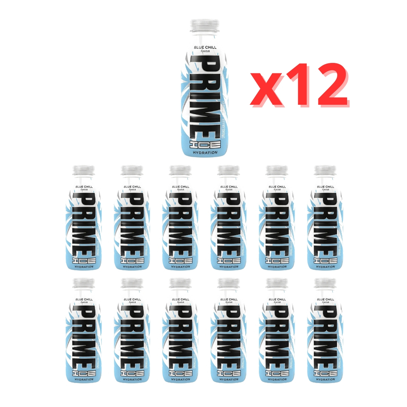 Pack: Prime Ice Hydration Blue Chill Bebida Isotónica 12 x 500 ml (Total 6 L) Embalaje Deteriorado (Cad: 25/12/2026)