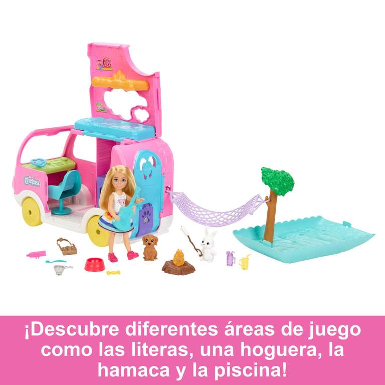 Barbie Chelsea con furgoneta camper Muñeca con coche de juguete autocaravana y accesorios