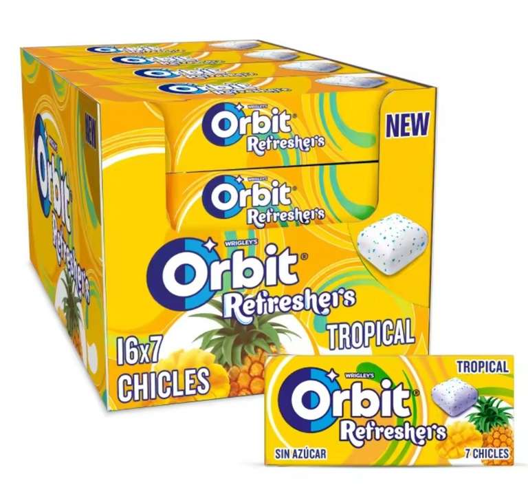 Orbit Refreshers, Chicles Sin Azúcar, Sabor Tropical, en Formato Gragea, Paquete de Bolsillo, 16 Paquetes x7 Unidades [ Nuevo Usuario 5.84€]