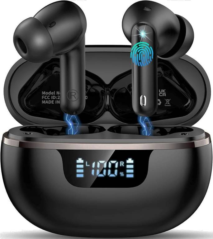2026 Auriculares Inalambricos Bluetooth, 45 Horas, Estéreo, Cancelacion Ruido, Pantalla LED/IP7 Impermeable/Carga Rápida Tipo-C