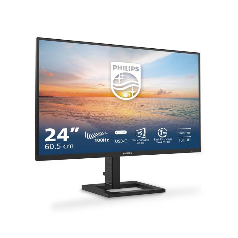 Philips 24E1N1300AE Monitor 24 Pulgadas FHD, 100Hz, IPS, 1 ms MPRT, Adaptive Sync, Altura Ajustable, Altavoces (1x HDMI 1.4, USB-Hub, USB-C)