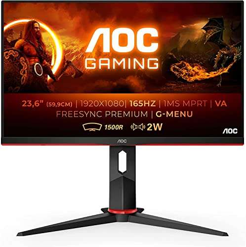 AOC Monitor Gaming C24G2AE/BK- 24" Curved 1500R, Full HD, 165Hz, 1Ms, VA, FreeSync Premium