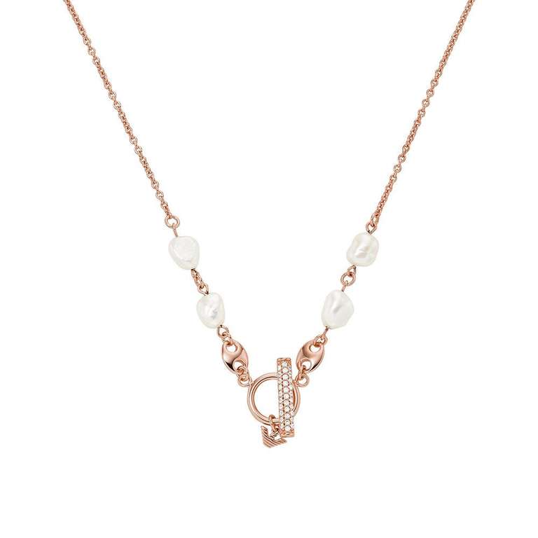 EMPORIO ARMANI. Collar con colgante - plata - perlas cultivadas de agua dulce - rosa dorado
