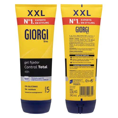 3x Giorgi Line - Gomina Control Total, 0% Siliconas, Fijación y Duración 48h sin Residuos, Fijación 5 - 240 ml XXL [2'33€/ud]