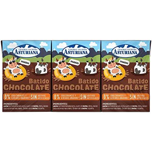 Central Lechera Asturiana - Batido de Chocolate, Pack de 3 Briks de 200 mililitros, ni Azúcares Añadidos envío de 1 a 3 semanas