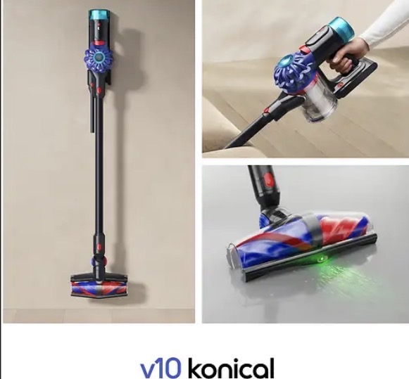 Aspirador Escoba Dyson V10 Konical (150 AW succión, 60 min autonomía, motor digital V10, sistema antienredos, accesorios, negro