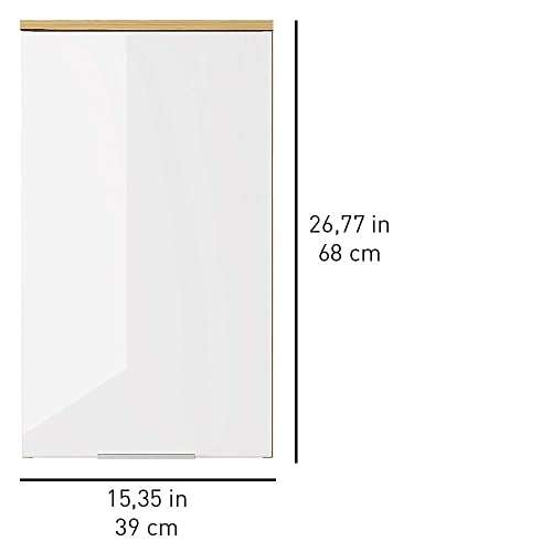 Armario de pared con puerta de cristal, 27 x 39 x 68 cm, color roble de Navarra/blanco