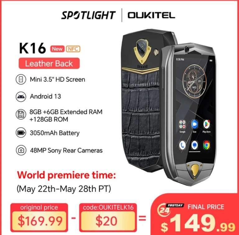 Oukitel K16 Mini, Smartphone con pantalla de 3,5", 3050mAh, 128GB/8GB