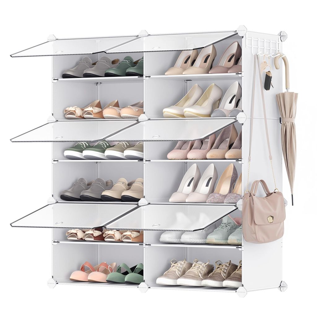 Zapatero Modular 24 Pares | Armario para Zapatos con 6 Compartimentos y Puertas Transparentes