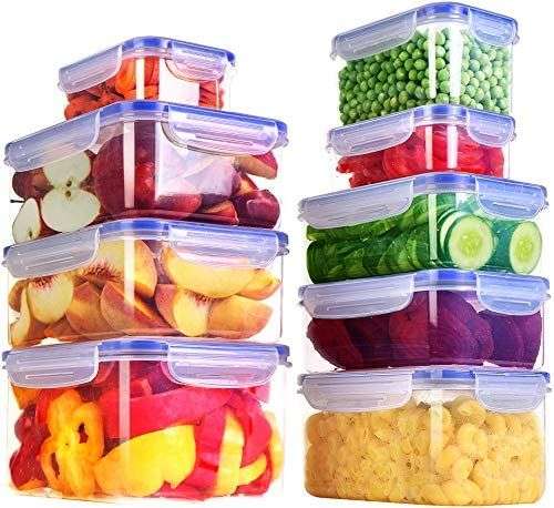 KICHLY 18 Piezas envases herméticos de plástico para Almacenamiento de Alimentos (9 envases, 9 Tapas)
