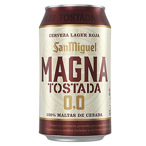Oferta del día: San Miguel Magna Tostada 0,0, Sabor a Maltas Tostadas, Ligera Con Gusto Apreciable, Pack de 24 Latas x 33 cl, Sin Alcohol