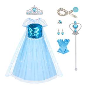 URAQT Disfraces de Elsa, Disfraz de Princesa Niña con Accesorios, Traje Princesas Niñas con Capa de Copos de Nieve Brillantes, Disfraz de