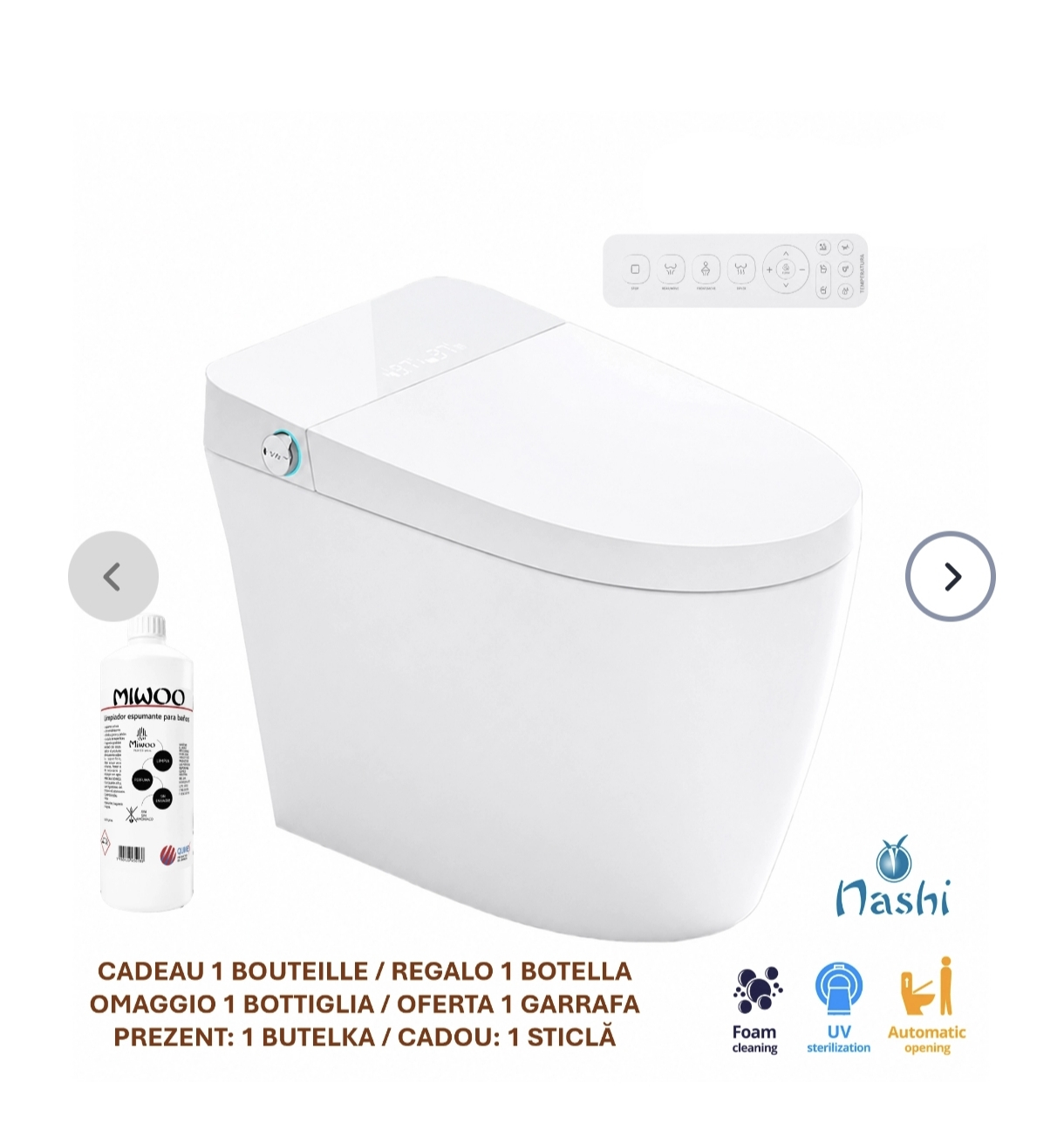 Inodoro japonés wc inteligente nashi ovian plus a suelo, espumante anti salpicaduras, apertura-cierre automáticos, esterilización