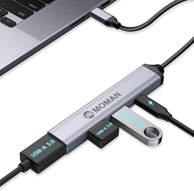Moman Hub USB-C 4 en 1 de Alta Velocidad | Adaptador Multipuerto con USB 3.0, USB 2.0 y USB-C | Compatible PC, Mac, Tablets y Smartphones