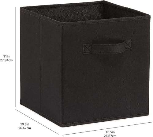 Cubos de almacenamiento de tela plegables con asas, 26,6 x 26,6 x 27,9 cm, color negro, paquete de 6 unidades