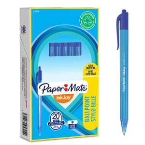Paper Mate InkJoy 100RT - Bolígrafo retráctil, punta media de 1 mm, paquete de 20, color azul
