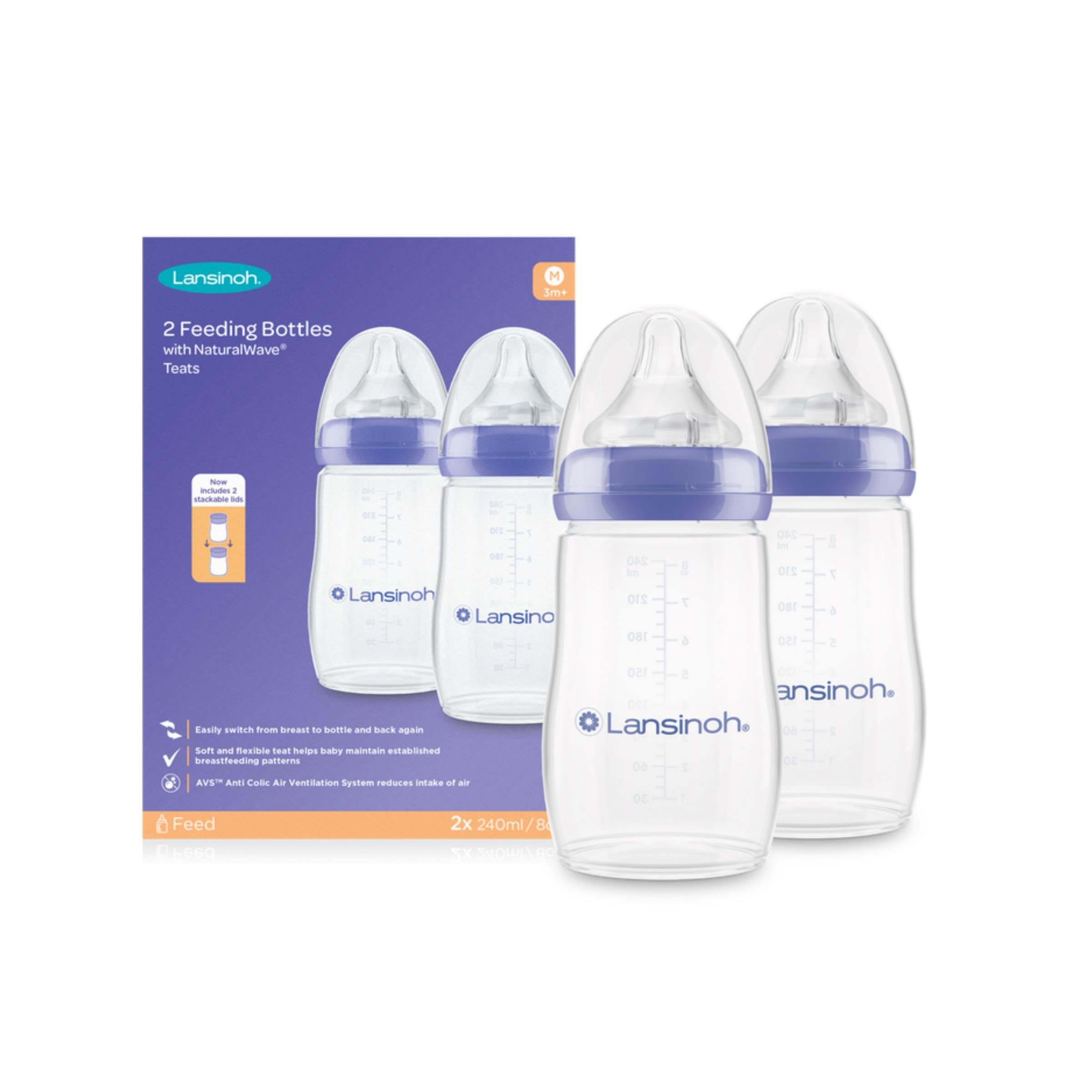Lansinoh Biberón anticólicos – 2 unidades de 240 ml