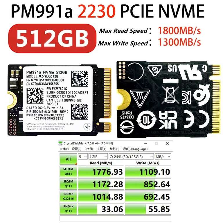 Samsung p991a SSD 512 GB m.2 2230