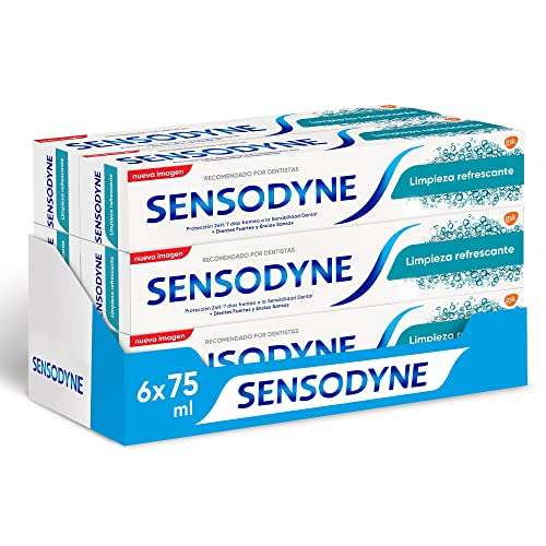 Sensodyne Limpieza Refrescante Pasta de Dientes, Alivio para Dientes Sensibles, Protección Duradera Frente a la Sensibilidad. Pack 6 x 75 ml