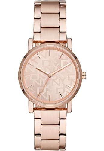 DKNY Reloj para mujer Soho, movimiento de tres manecillas, caja de aleación de oro rosa de 34 mm con correa de acero inoxidable, NY2854