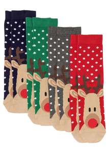 Calcetines con renos (4 pares) de algodón orgánico con tarjeta regalo Oscuro estampado
