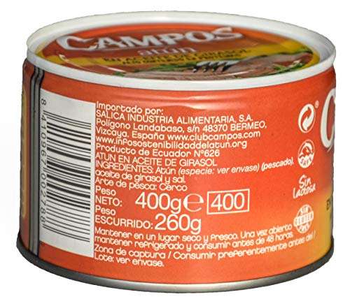 X2 Campos Conserva De Atún En Aceite De Girasol - Lata, 400 g