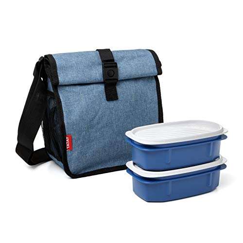 Tatay - Bolsa Térmica Porta Alimentos, 4,2L de Capacidad, con 2 Tuppers Herméticos de 0,5L, Color Denim Blue. Medidas 22 x 11 x 22,5 cm