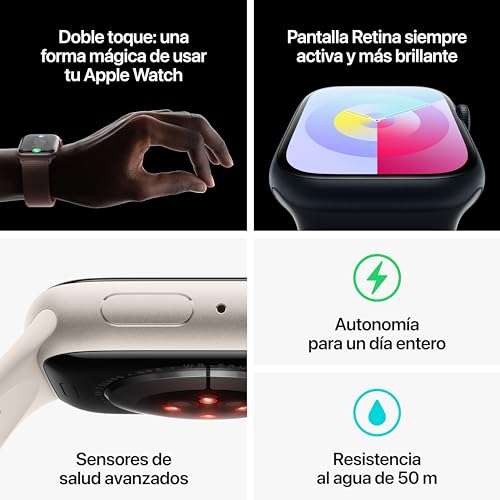 Apple Watch Series 9 [GPS] Smartwatch con Caja de Aluminio en Rosa de 41 mm y Correa Deportiva Rosa Claro - Talla S/M.