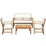 Aktive 61001 - Conjunto muebles de jardín, 1 mesa, 2 sillas, 1 banco, cojines color beige, Madera de acacia