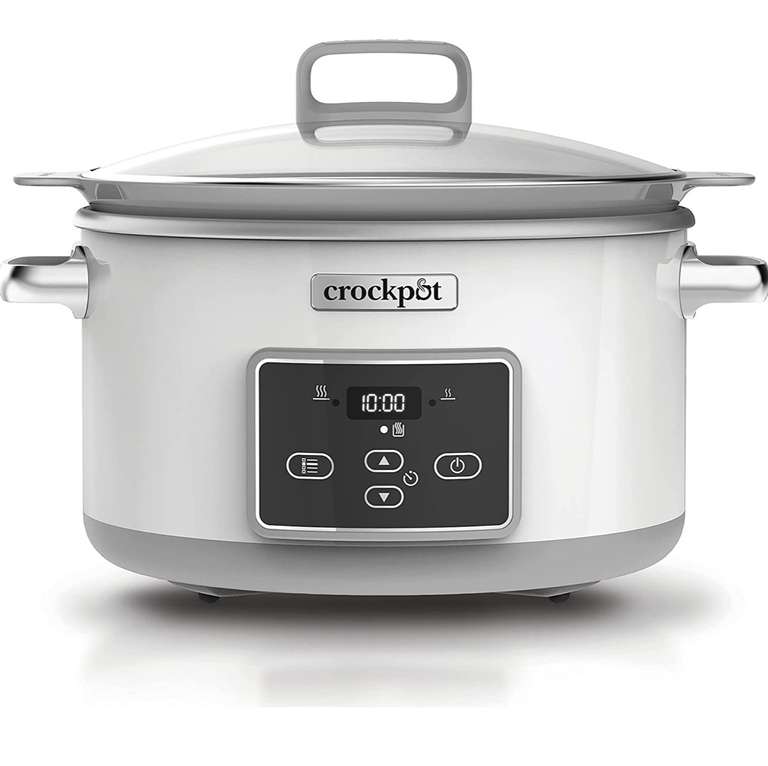 Crockpot Duraceramic | Olla de cocción lenta digital | Recipiente Compatible con Fuego e inducción | 5 L | Acero Inoxidable, Blanco