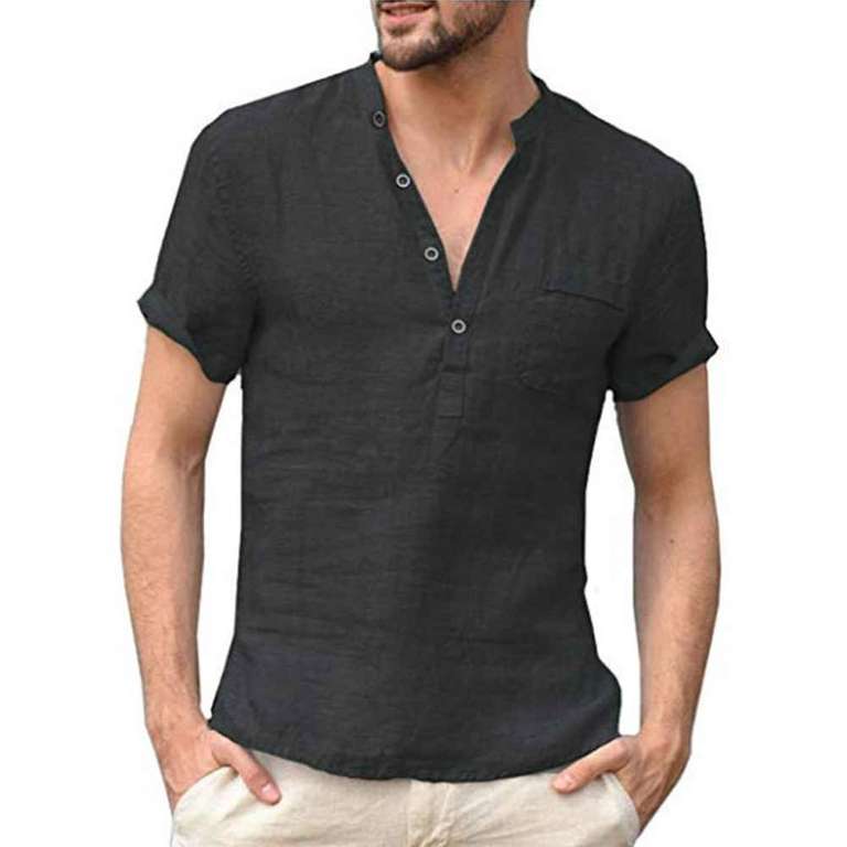 Camiseta de manga corta para hombre, camisa informal de lino y algodón