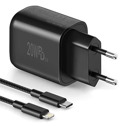 Cargador iPhone USB C 20W con Cable USB C a Lightning 2M 【Certificado MFi】