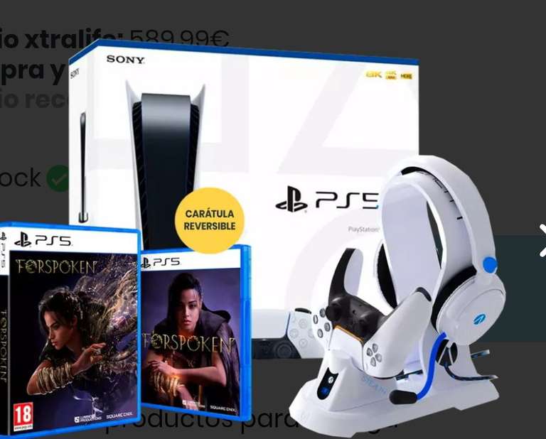 Consola PS5 con Lector Chasis C + El juego Forspoken + Estación de Carga Mando + Auricular Ultimate Gaming Station +15€ próxima compra