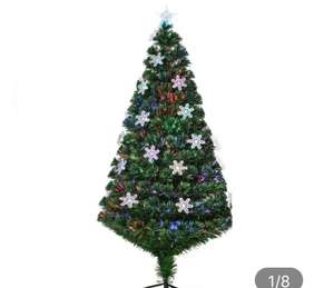 HOMCOM Árbol de Navidad Artificial Árboles de Abeto 150cm con Soporte Decoraciones Navideñas Copos de Nieve LED Multicolor Ignífugo