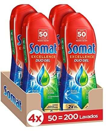 Somat Excellence Gel Anti-Grasa 50 Dosis (pack de 4, total: 200 lavados), detergente lavavajillas desengrasante, lavavajilla líquido