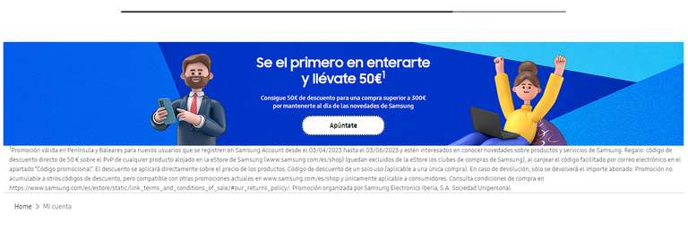 50€ descuento en Samsung sobre 300€ de compra