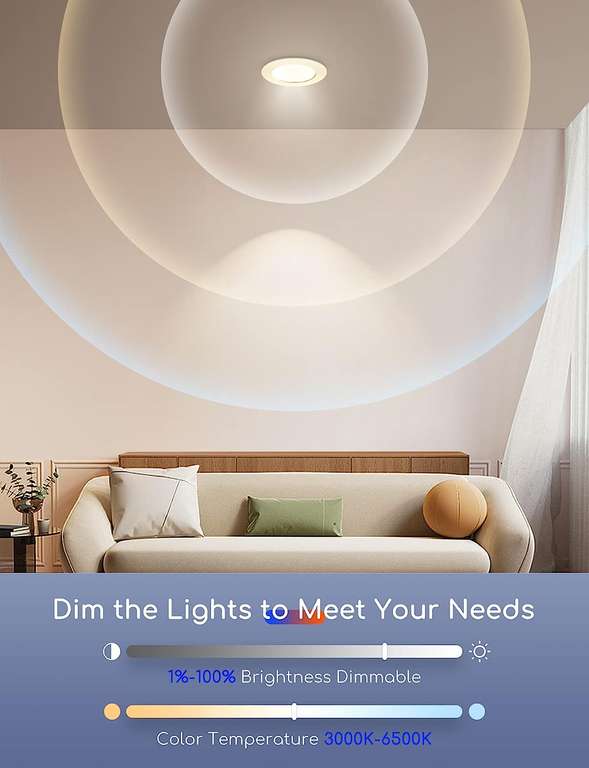 Aigostar Downlight LED Empotrable Inteligente Ultrafina 12W, CCT. Regulable de luz cálida a blanca 3000-6500K