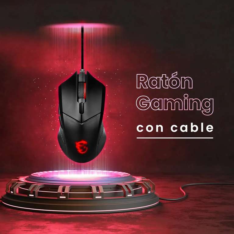 Ratón Gaming con Cable - MSI Clutch GM08 Ambidextro - Ergonómico Ambidextro - USB tipo A - 4200 DPI - LED Rojo - 6 Botones