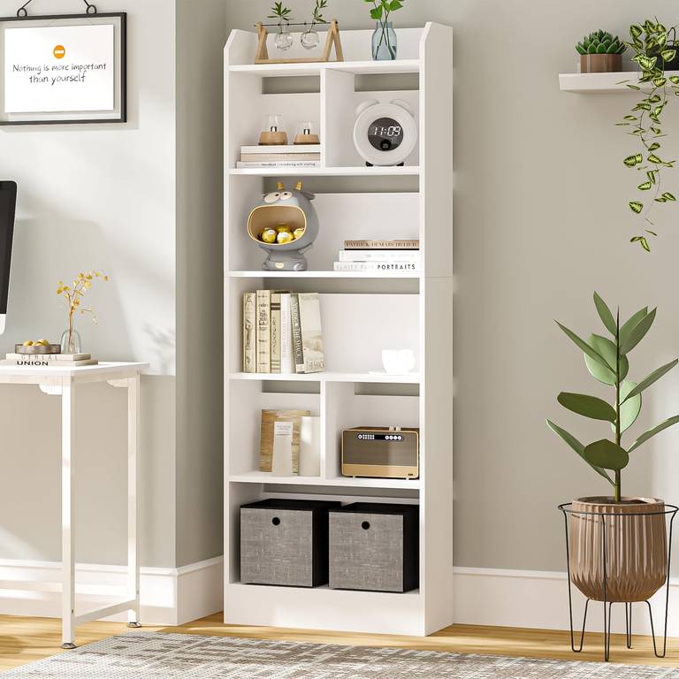 Hzuaneri Librería 6 Niveles, 24x60x170 cm, Blanco