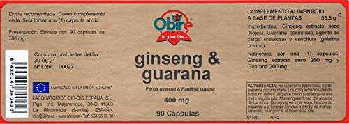 Obire | Ginseng + Guaraná 400 mg | 90 Cápsulas | Ayuda a Aumentar el Rendimiento Físico y Mental | Ayuda a Reducir la Fatiga | Vitalidad