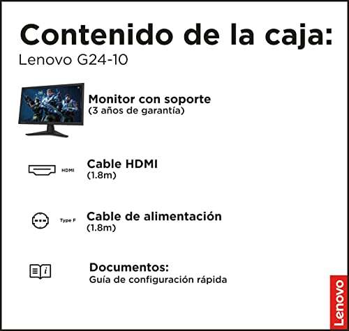Lenovo G24-10 - Monitor Gaming 23.6" FullHD 144HZ, 1 ms, FreeSync Premium, G-Sync