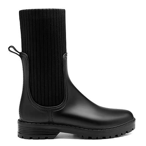 DREAM PAIRS Wellington Boots - Botas de lluvia impermeables para mujer a media pantorrilla