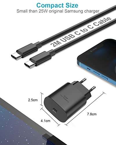 Cargador Samsung Carga Rapida Cargador Tipo C Enchufe USB C Cargador Movil Carga Rapida con 2M Cable