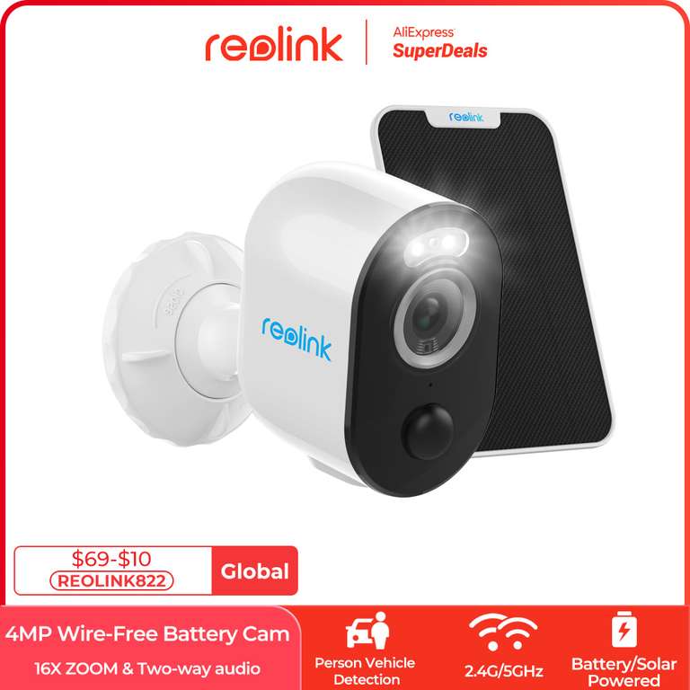 Reolink Argus 3 Pro Cámara 4MP con batería recargable con foco WiFi de 2,4/ 5 GHz (envío desde Europa)