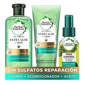 Herbal Essences Champú Sin Sulfatos Sin Siliconas + Acondicionador Sin Sulfatos + Aceite En Spray, 380ml+275ml+100ml