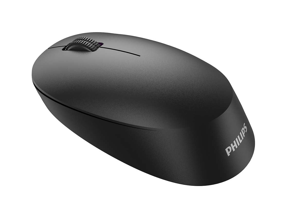 Philips Ratón Inalámbrica SPK7307B - Conexión Inalámbrico 2.4 GHz, 3 Botones, 1600 PPP Sensor óptico, ergonomía para Zurdos y diestros