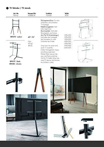 Soporte de pared para pantalla plana (35 kg, 81,3 cm (32"), 139,7 cm (55"), 200 x 200 mm, 400 x 400 mm, Negro, Acero inoxidable